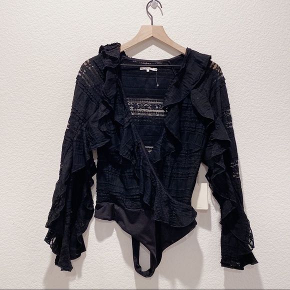 Tularosa Flora Lace Ruffled Bodysuit Black Size Large - Picture 6 of 12